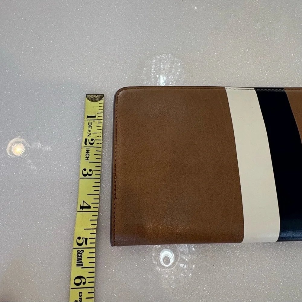 The Limited Tan and Gold Wallet Wristlet Clutch Gold Tassle Chain Beige striped